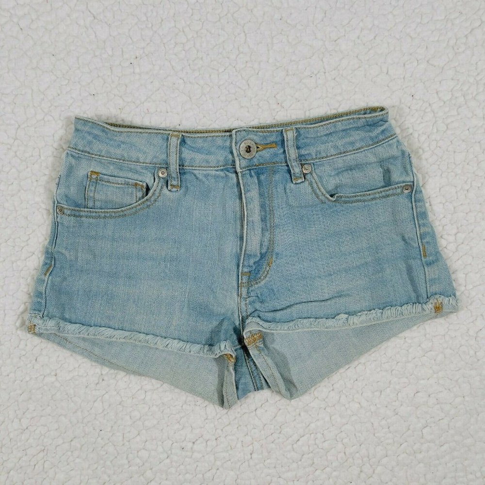 Bullhead Denim Co. Super High Rise Shorty Frayed Hem Jean Shorts Size 0